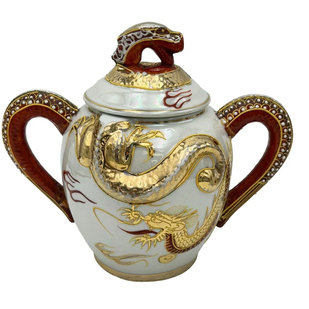 Vtg Gem China Japan Moriage Dragonware Teapot Sugar Bowl Dragon Head‎ Spout READ